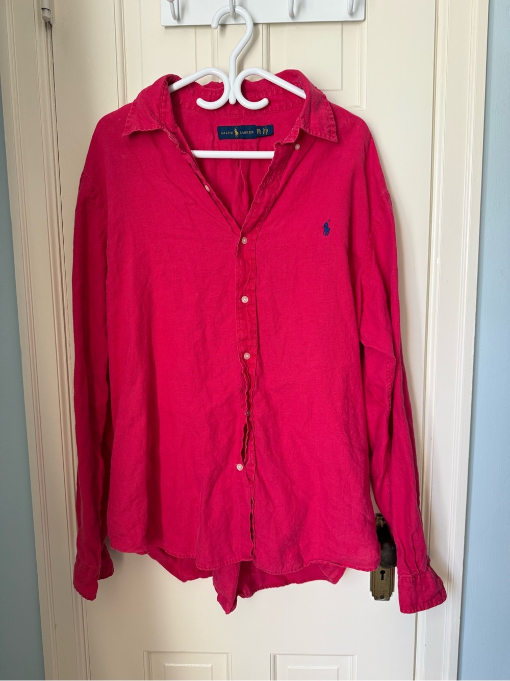 Ralph Lauren 100% linen Men's Long-Sleeve Button-Down Shirt in Hot Pink, XXL